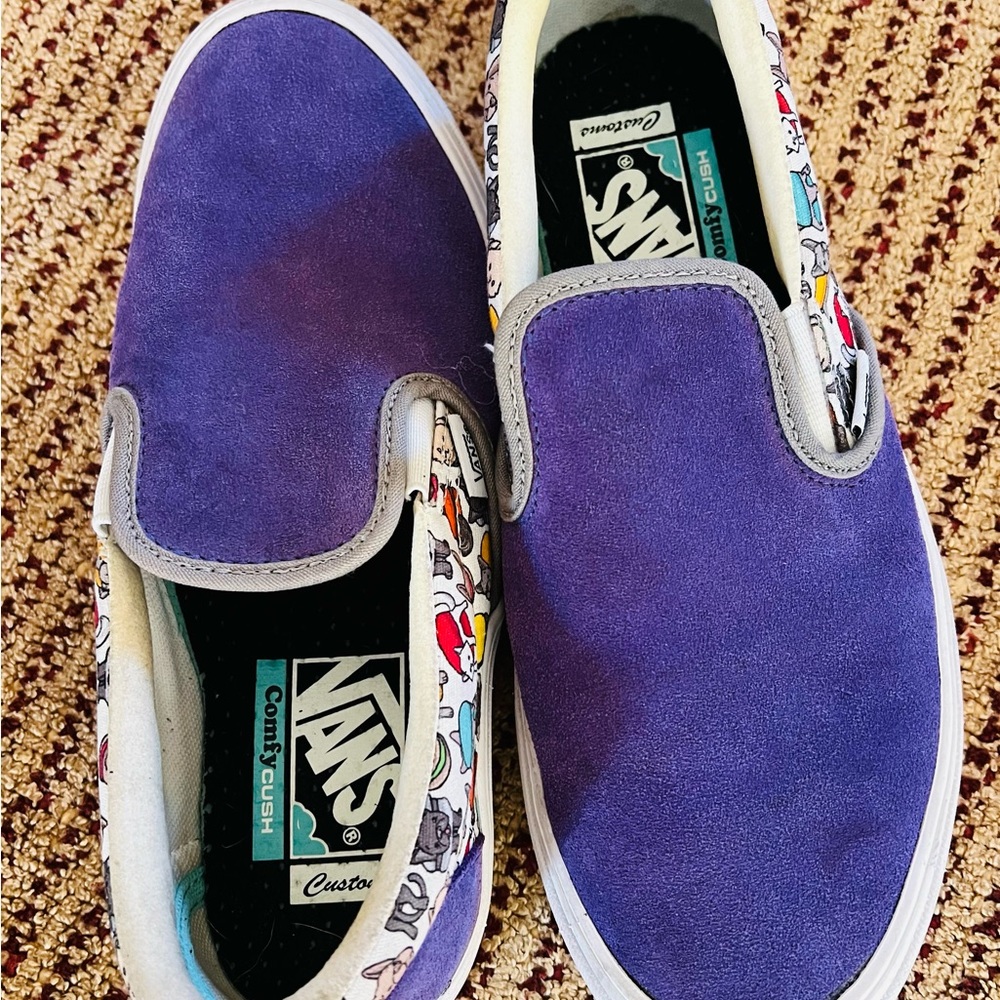 Custom Vans Bull Dog-Purple Suede Slip On Shoes Custom Vans Shoes- SZ 8 M, 9.5 W